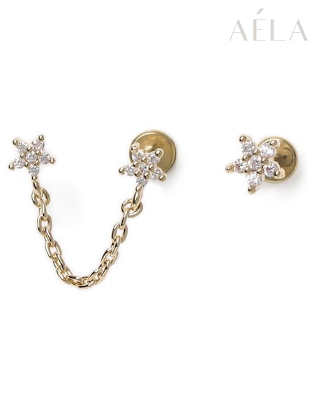 Aela Gold Tone Plated Cubic Zirconia Flower Print Piercing Multipack Earrings (H14243) | £35