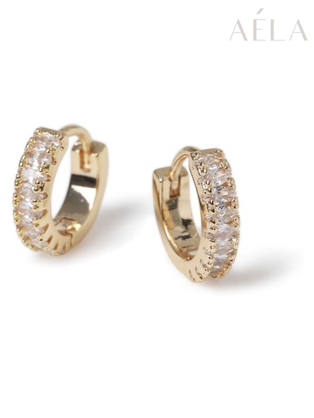 Aela Gold Tone Cubic Zirconia Piercing Huggie Hoop Earrings (H14250) | £25