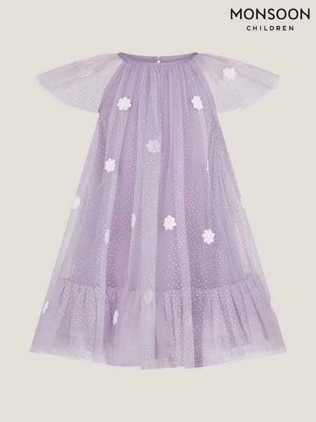 Monsoon Purple Baby Ciara Floral Tulle Swing Dress (H14389) | £32 - £34