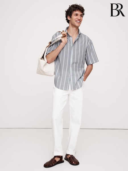 Banana Republic Grey Relaxed-Fit Summerweight Cotton Short-Sleeve Shirt (H14418) | £50