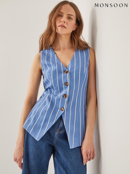 Monsoon Blue Susan Stripe Waistcoat (H14455) | £65