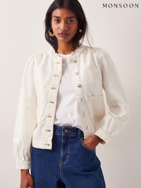 Monsoon Natural Louisa Frill Denim Jacket (H14468) | £59