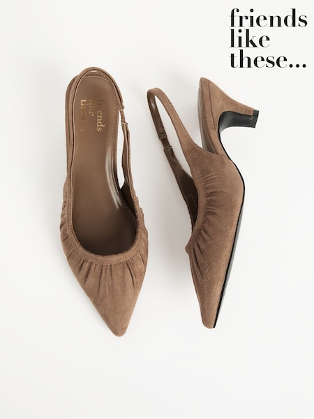 Friends Like These Taupe Ruched Mid Heel Pointed Toe Slingback Court Shoes (H14489) | £36
