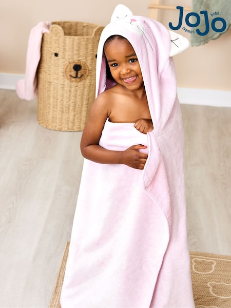 JoJo Maman Bébé Pink Cat Large Hooded Towel (H14573) | £24