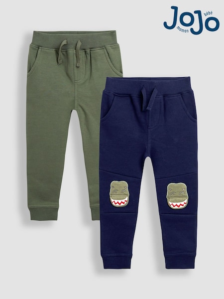 JoJo Maman Bébé Blue 2-Pack Appliqué Knee & Plain Joggers (H14581) | £25 - £28