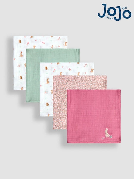 JoJo Maman Bébé Whimsical Woodland 5-Pack Embroidered Muslins (H14583) | £18