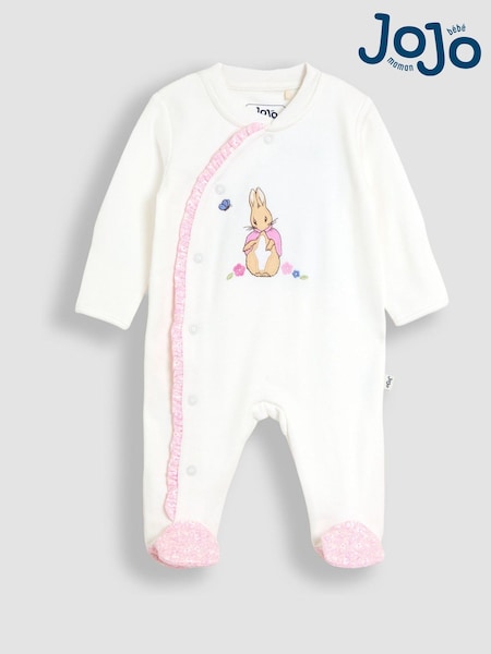 JoJo Maman Bébé Cream Embroidered Frill Sleepsuit (H14584) | £24