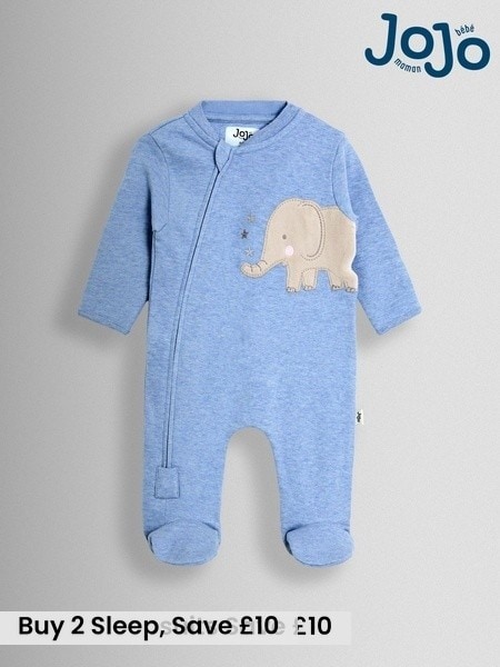 JoJo Maman Bébé Blue Character Appliqué Footed Sleepsuit (H14595) | £22