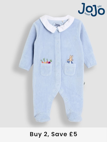 JoJo Maman Bébé Blue Peter Rabbit Velour Footed All-In-One (H14605) | £26