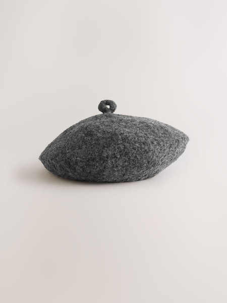 Charcoal Grey Knitted Boucle Beret Hat (H14680) | £14