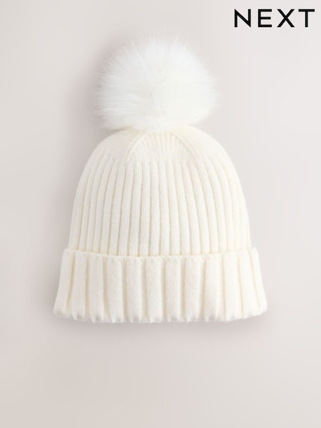 Ecru Rib Knit Pom Hat (H14690) | £12
