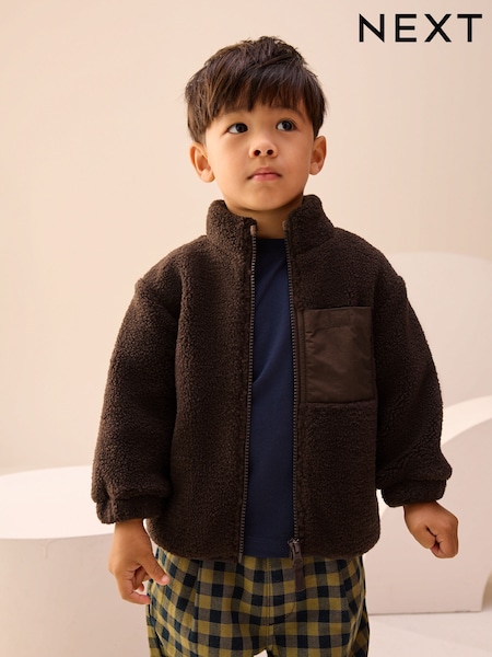 Chocolate Brown Plain Funnel Neck Fleece Zip Through (3mths-7yrs) (H14704) | £16 - £20
