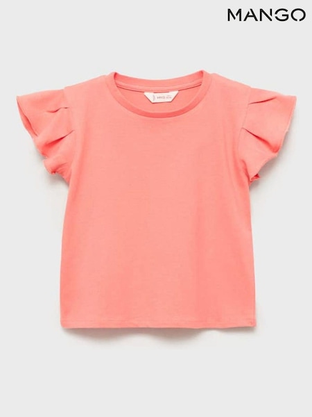 Mango Pink Ruffled Sleeve T-Shirt (H14734) | £10