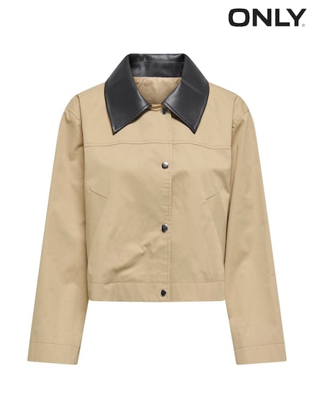 ONLY Natural Light Contrast Collar Barn 100% Cotton Jacket (H14764) | £50