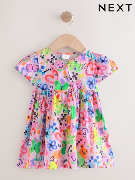 Multi Pink Graffiti Button Up Summer Dress (3mths-10yrs) (H14825) | £11 - £14