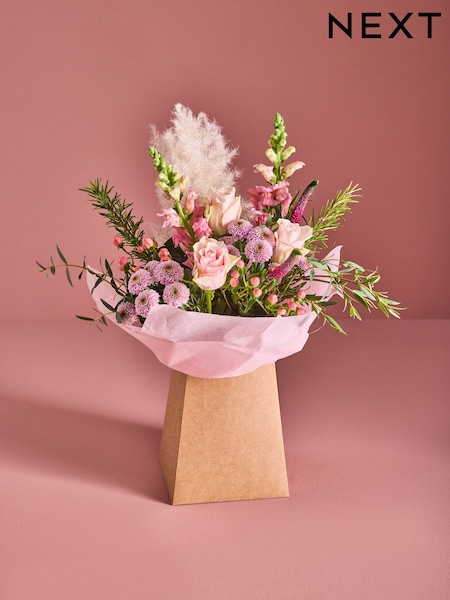 Pink Rose and Antirrhinum Fresh Flower Bouquet In Gift Bag (H14858) | £32
