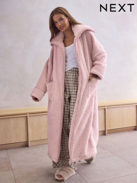 Pink Cosy Teddy Borg Zip Through Dressing Gown (H14869) | £38