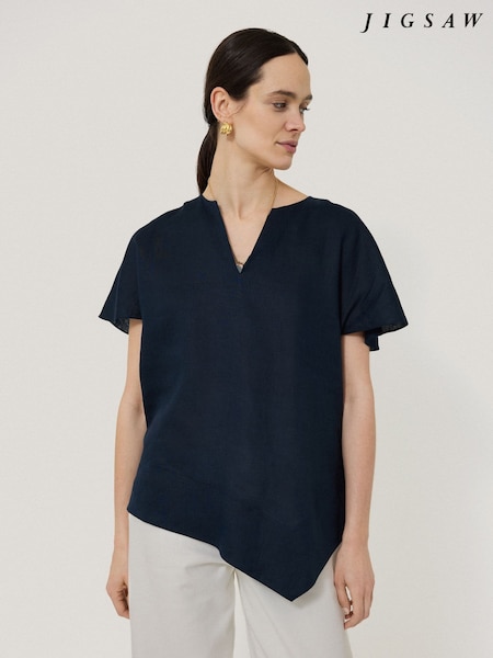 Jigsaw Blue Chrome 100% Linen Relaxed Top (H14890) | £99