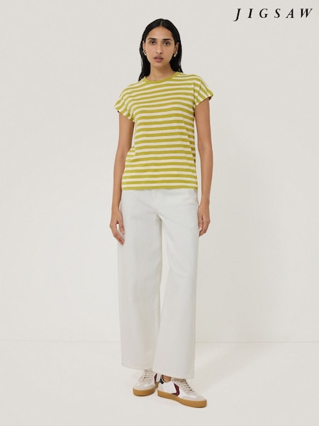 Jigsaw Green Slub Stripe Cap 100% Cotton Top (H14900) | £42