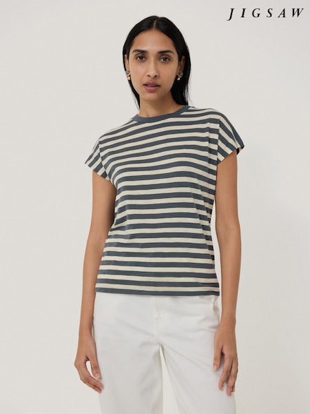Jigsaw Grey 100% Cotton Slub Stripe Cap Top (H14903) | £42