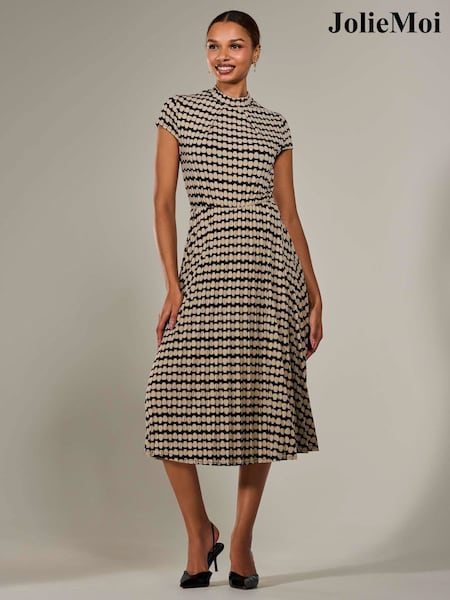 Jolie Moi Black Jersey Capped Sleeve Pleated Midi Dress (H14931) | £65