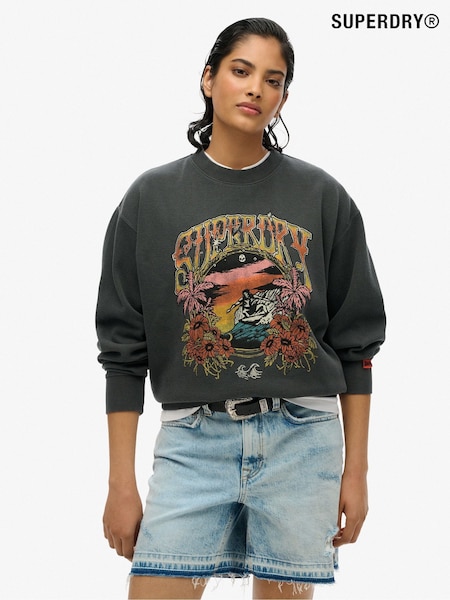 Superdry Black Psych Surf Loose Crew 100% Cotton Sweatshirt (H14947) | £45