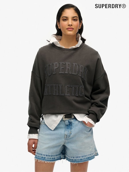 Superdry Grey Athletic Essentials Tonal Applique Crew 100% Cotton Sweatshirt (H14951) | £50
