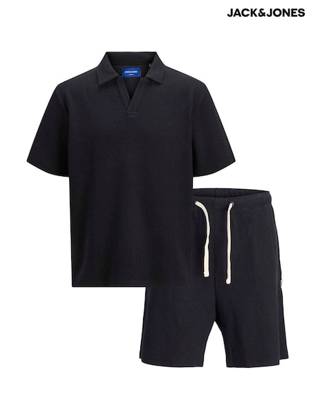 JACK & JONES Black Revere Collar Polo and Shorts Set (H14985) | £45