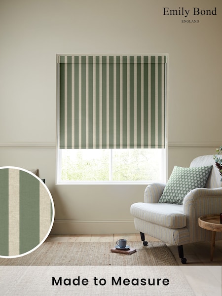 Emily Bond Fern Green Parasol Stripe Made to Measure Roller Blind (H15049) | £58