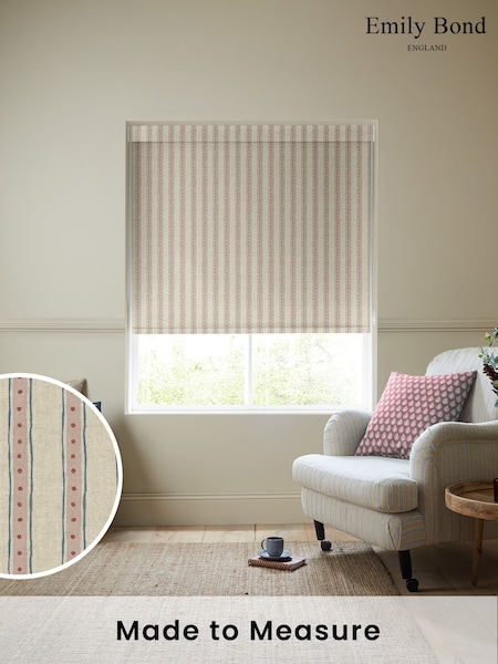 Emily Bond Pink/Blue Block Printed Stripe Made to Measure Roller Blind (H15057) | £58