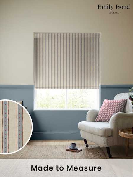 Emily Bond Blue Block Printed Stripe Made to Measure Roller Blind (H15058) | £58