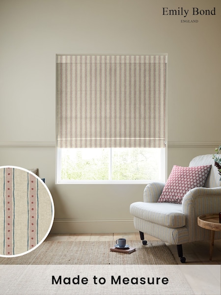 Emily Bond Pink/Blue Block Printed Stripe Made to Measure Roman Blind (H15064) | £84