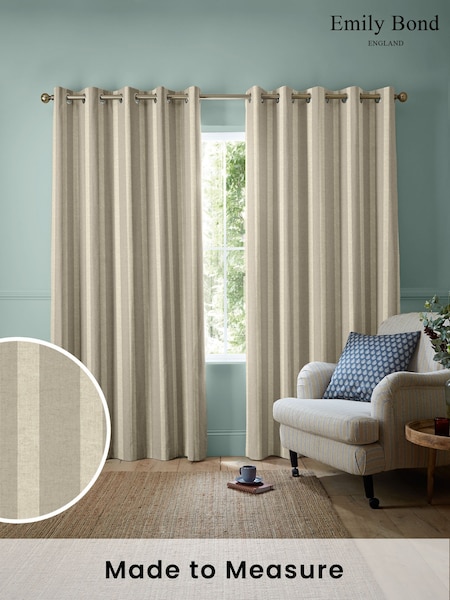 Emily Bond Natural Taupe Parasol Stripe Made to Measure Curtains (H15070) | £100