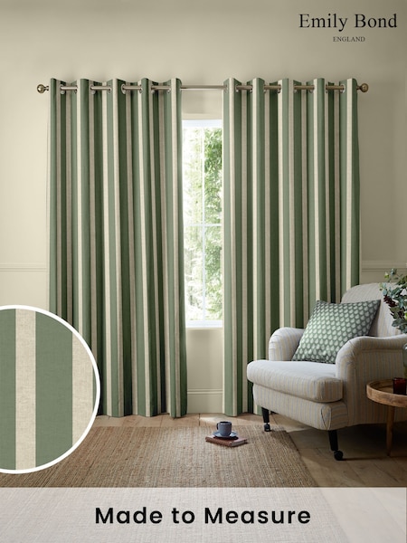 Emily Bond Fern Green Parasol Stripe Made to Measure Curtains (H15071) | £100