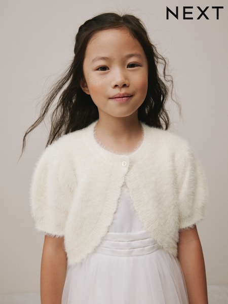 Ecru Short Sleeve Fluffy Shrug (12mths-16yrs) (H15092) | £16 - £21