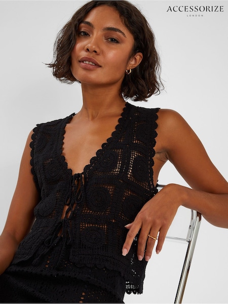 Accessorize Black Crochet Lace Waistcoat (H15170) | £40