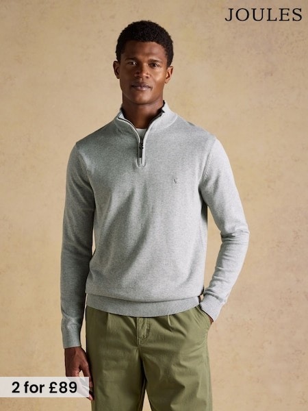 Joules Hillside Grey Quarter Zip Knitted Jumper (H15382) | £49.50
