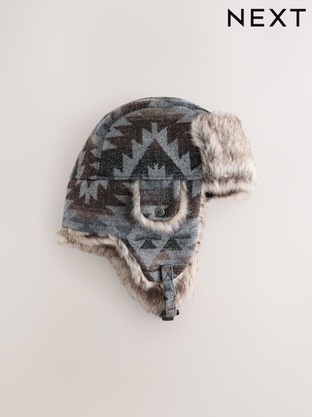 Grey Navajo Style Trapper Hat (H15397) | £25