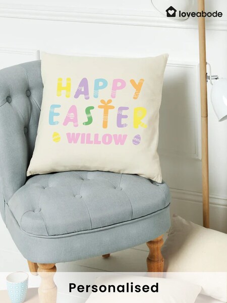 Personalised 100% Cotton Happy Easter Cushion by Loveabode (H15403) | £23