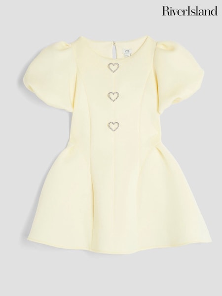 River Island Yellow Girls Scuba Bow Skater Puff Dress (H15418) | £30