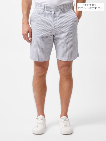 French Connection Blue 100% Cotton Striped Mid-Length Shorts (H15475) | £49