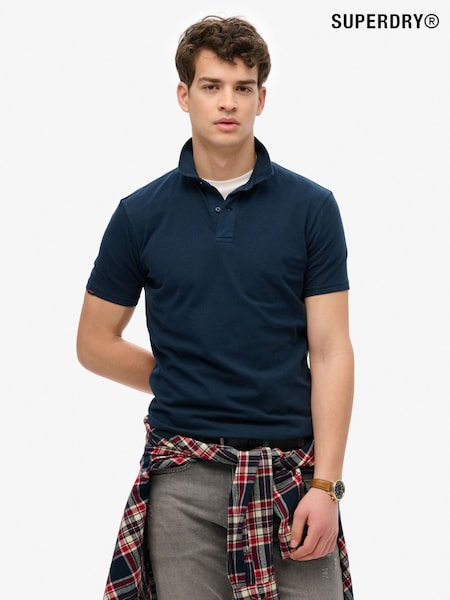 Superdry Blue Essential 100% Cotton Jersey Polo Top (H15490) | £35