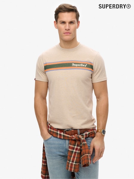 Superdry Nude Venue Logo Stripe Relaxed 100% Cotton T-Shirt (H15494) | £30