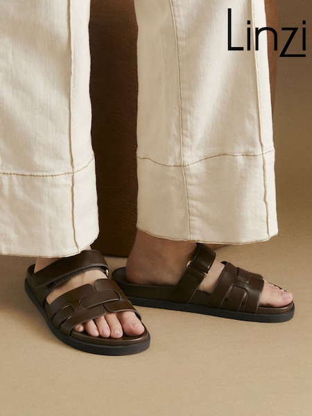 Linzi Brown Essential Slip-On Sandals With Woven Front Strap (H15513) | £35