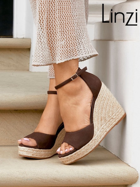 Linzi Brown Gracio Rope Platform Espadrille Wedges With Wrap Around Ankle sandals (H15517) | £40