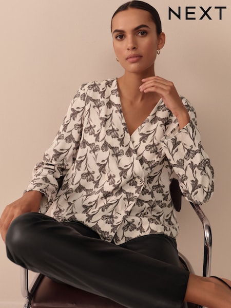 Ecru/Black Floral N.Premium Button Down Wrap Blazer (H15528) | £60