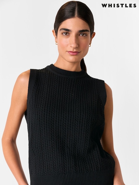 Whistles Black Pointelle 100% Cotton Knitted Tank (H15564) | £99
