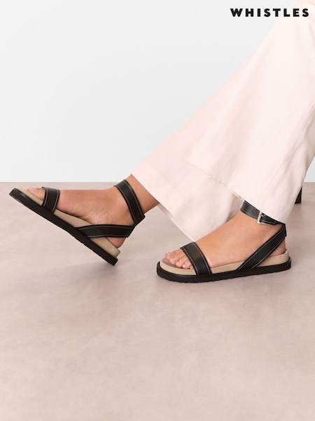 Whistles Black Ottie Contrast Stitch Sandals (H15566) | £145