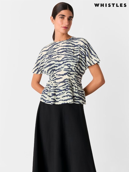 Whistles White Feathered Tiger Shirred T-Shirt (H15573) | £89