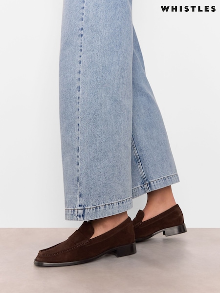 Whistles Brown Mora Suede Square Toe Loafers (H15579) | £155